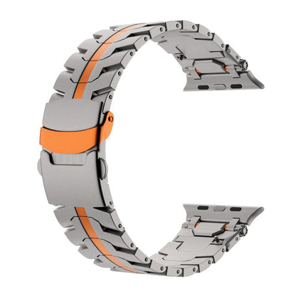 For Apple Watch 46mm / 49mm / 45mm / 44mm Stainless Steel Iron Man Safety Buckle Metal Watch Band(Titanium Color Orange) by bashfashion