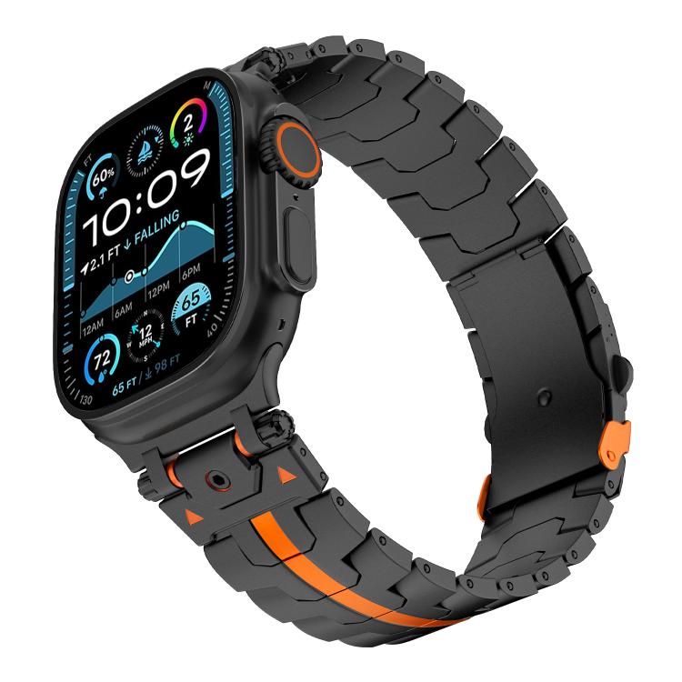 For Apple Watch 46mm / 49mm / 45mm / 44mm Stainless Steel Iron Man Safety Buckle Metal Watch Band(Black Orange) by bashfashion