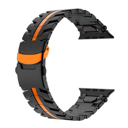 For Apple Watch 46mm / 49mm / 45mm / 44mm Stainless Steel Iron Man Safety Buckle Metal Watch Band(Black Orange) by bashfashion