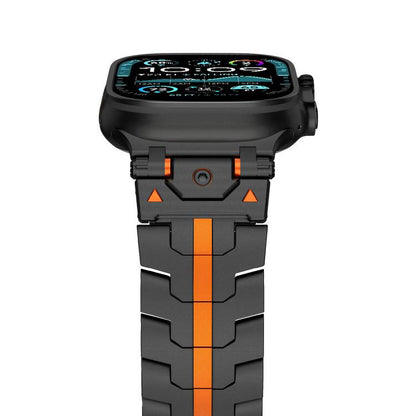 For Apple Watch 46mm / 49mm / 45mm / 44mm Stainless Steel Iron Man Safety Buckle Metal Watch Band(Black Orange) by bashfashion
