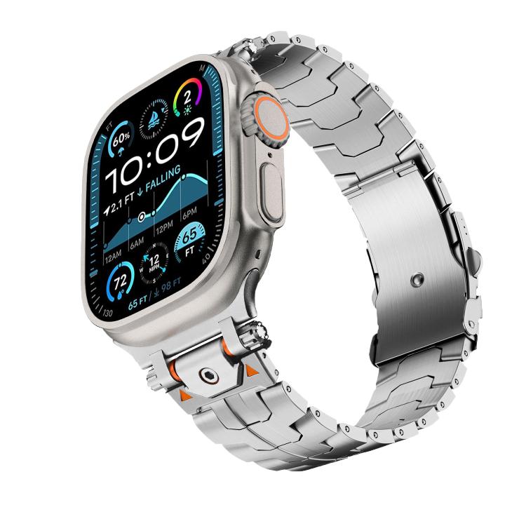 For Apple Watch 42mm / 41mm / 40mm / 38mm Stainless Steel Iron Man Safety Buckle Metal Watch Band(Silver) by bashfashion
