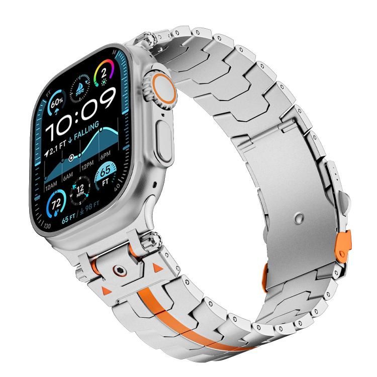 For Apple Watch 42mm / 41mm / 40mm / 38mm Stainless Steel Iron Man Safety Buckle Metal Watch Band(Silver Orange) by bashfashion