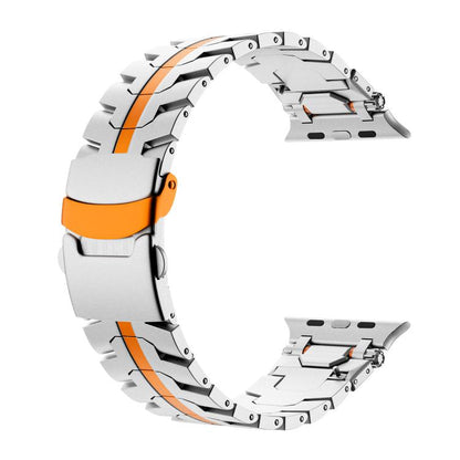 For Apple Watch 42mm / 41mm / 40mm / 38mm Stainless Steel Iron Man Safety Buckle Metal Watch Band(Silver Orange) by bashfashion
