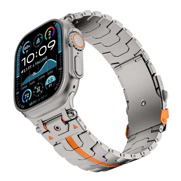 For Apple Watch 42mm / 41mm / 40mm / 38mm Stainless Steel Iron Man Safety Buckle Metal Watch Band(Titanium Color Orange) by bashfashion