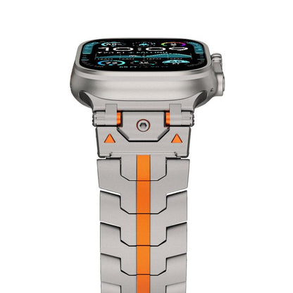 For Apple Watch 42mm / 41mm / 40mm / 38mm Stainless Steel Iron Man Safety Buckle Metal Watch Band(Titanium Color Orange) by bashfashion