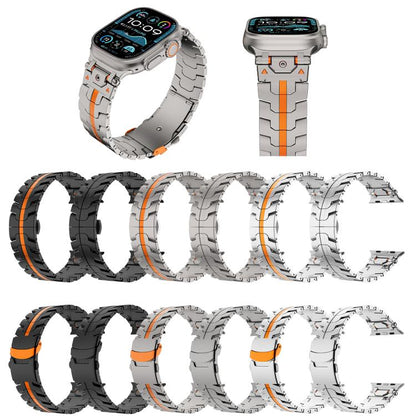 For Apple Watch 46mm / 49mm / 45mm / 44mm Stainless Steel Iron Man Safety Buckle Metal Watch Band(Black Orange) by bashfashion