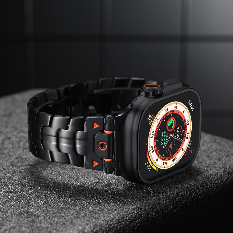For Apple Watch 46mm / 49mm / 45mm / 44mm Stainless Steel Iron Man Safety Buckle Metal Watch Band(Black) by bashfashion