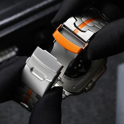 For Apple Watch 42mm / 41mm / 40mm / 38mm Stainless Steel Iron Man Safety Buckle Metal Watch Band(Titanium Color Orange) by bashfashion