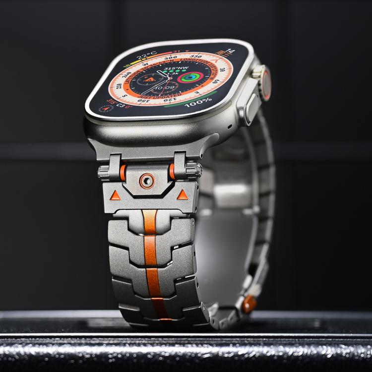 For Apple Watch 46mm / 49mm / 45mm / 44mm Stainless Steel Iron Man Safety Buckle Metal Watch Band(Black Orange) by bashfashion