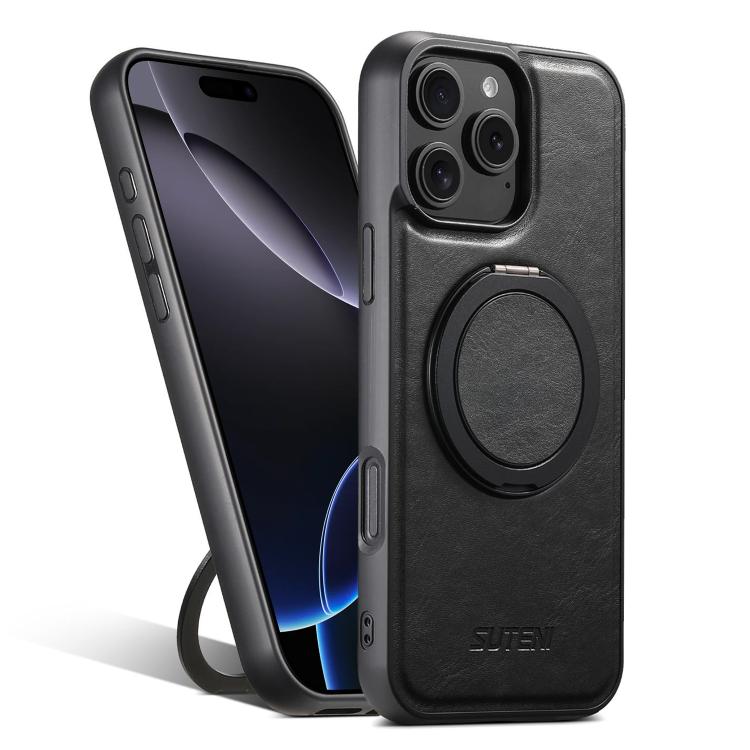 For iPhone 16 Pro Max Suteni G3 Oil Wax 360 Rotation Holder MagSafe Back Phone Case(Black) by Suteni