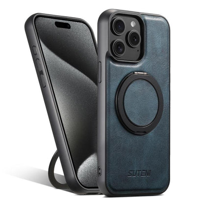 For iPhone 15 Pro Suteni G3 Oil Wax 360 Rotation Holder MagSafe Back Phone Case(Blue) by Suteni