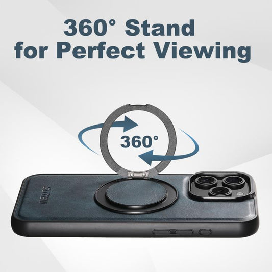 For iPhone 14 Pro Max Suteni G3 Oil Wax 360 Rotation Holder MagSafe Back Phone Case(Blue) by Suteni