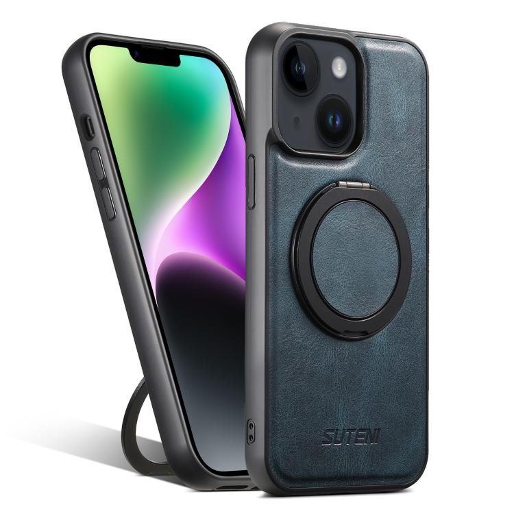 For iPhone 14 Suteni G3 Oil Wax 360 Rotation Holder MagSafe Back Phone Case(Blue) by Suteni