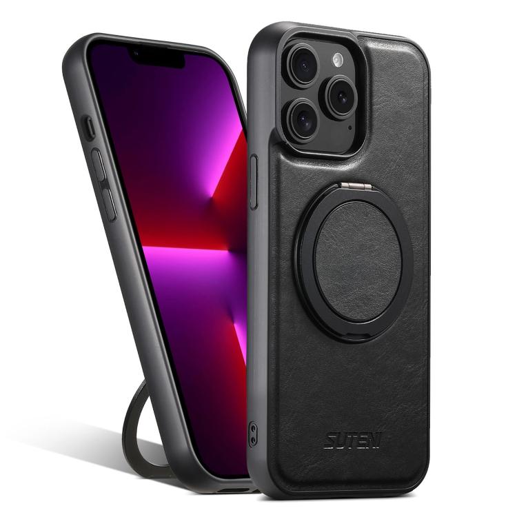 For iPhone 13 Pro Max Suteni G3 Oil Wax 360 Rotation Holder MagSafe Back Phone Case(Black) by Suteni