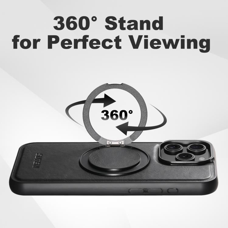 For iPhone 13 Pro Suteni G3 Oil Wax 360 Rotation Holder MagSafe Back Phone Case(Black) by Suteni