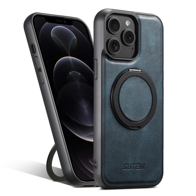 For iPhone 12 Pro Max Suteni G3 Oil Wax 360 Rotation Holder MagSafe Back Phone Case(Blue) by Suteni