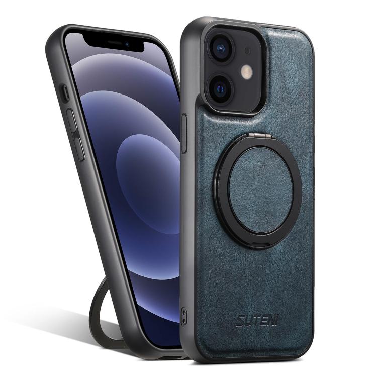 For iPhone 12 Suteni G3 Oil Wax 360 Rotation Holder MagSafe Back Phone Case(Blue) by Suteni