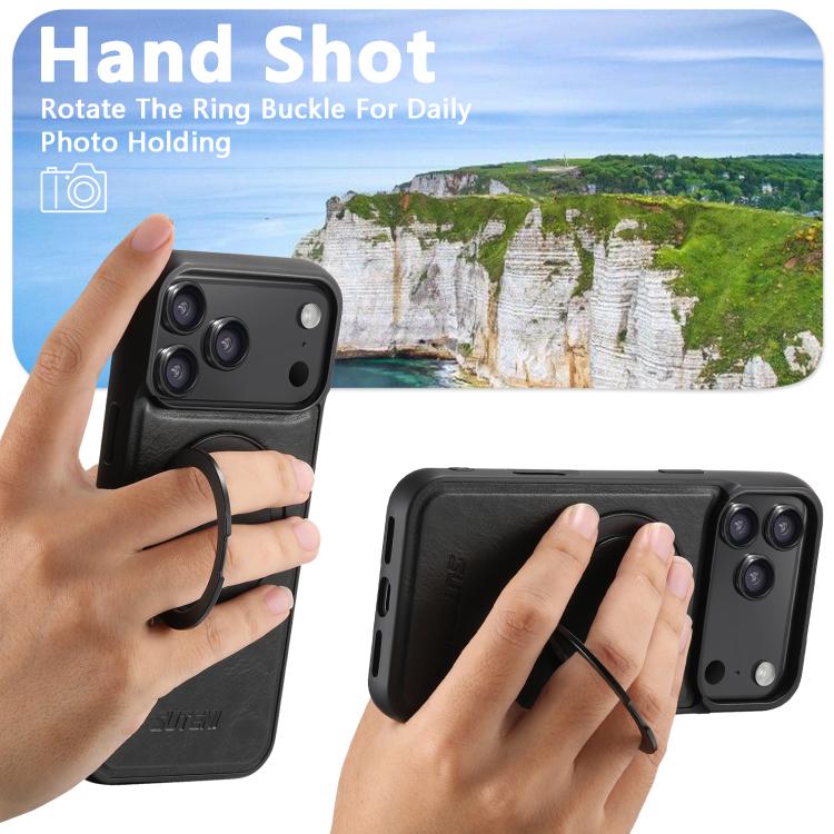 For iPhone 17 Pro Max Suteni G3 Oil Wax 360 Rotation Holder MagSafe Back Phone Case(Black) by Suteni