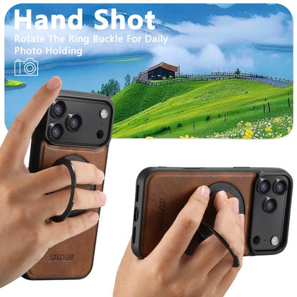 For iPhone 17 Pro Max Suteni G3 Oil Wax 360 Rotation Holder MagSafe Back Phone Case(Brown) by Suteni