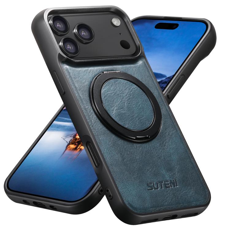 For iPhone 17 Pro Max Suteni G3 Oil Wax 360 Rotation Holder MagSafe Back Phone Case(Blue) by Suteni