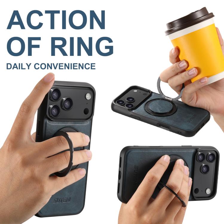 For iPhone 17 Pro Max Suteni G3 Oil Wax 360 Rotation Holder MagSafe Back Phone Case(Blue) by Suteni