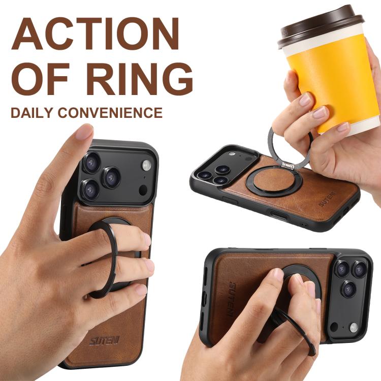 For iPhone 17 Pro Suteni G3 Oil Wax 360 Rotation Holder MagSafe Back Phone Case(Brown) by Suteni