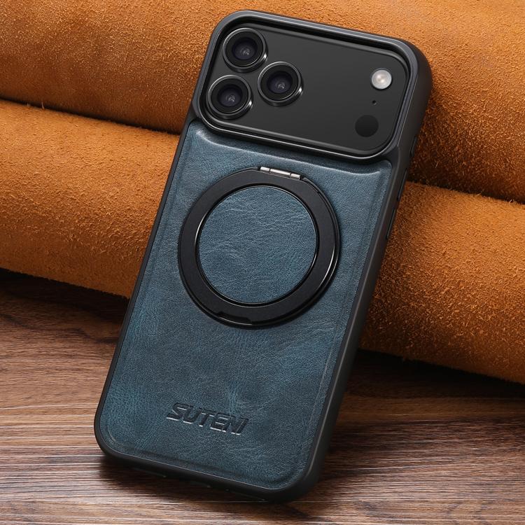 For iPhone 17 Pro Suteni G3 Oil Wax 360 Rotation Holder MagSafe Back Phone Case(Blue) by Suteni