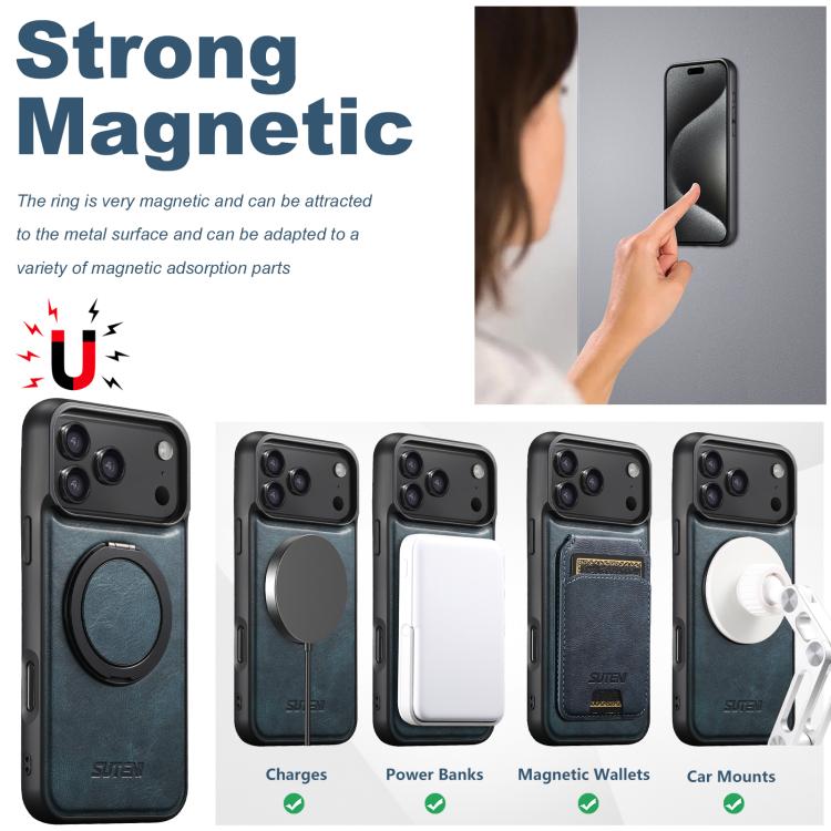 For iPhone 17 Pro Suteni G3 Oil Wax 360 Rotation Holder MagSafe Back Phone Case(Blue) by Suteni
