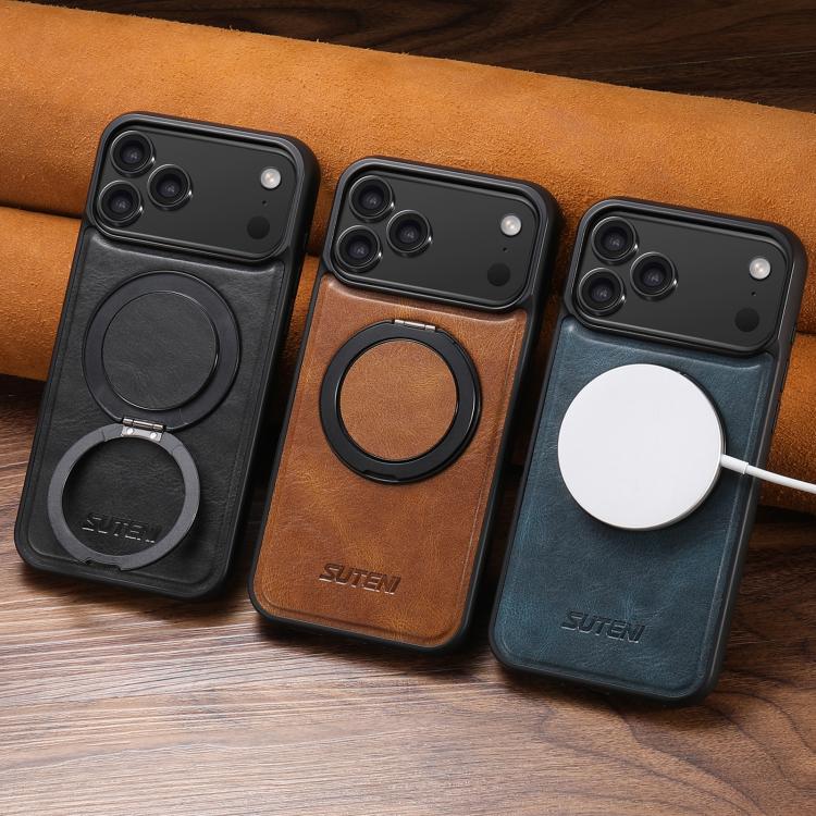 For iPhone 17 Pro Suteni G3 Oil Wax 360 Rotation Holder MagSafe Back Phone Case(Blue) by Suteni
