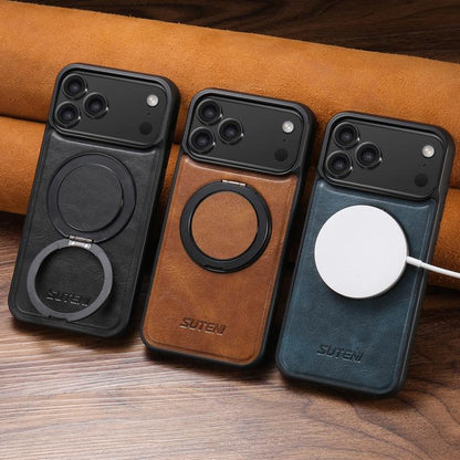 For iPhone 17 Pro Suteni G3 Oil Wax 360 Rotation Holder MagSafe Back Phone Case(Blue) by Suteni