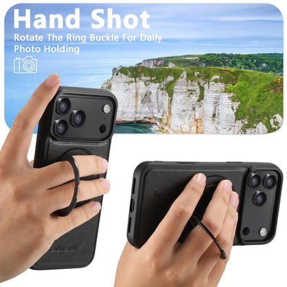 For iPhone 17 Suteni G3 Oil Wax 360 Rotation Holder MagSafe Back Phone Case(Black) by Suteni