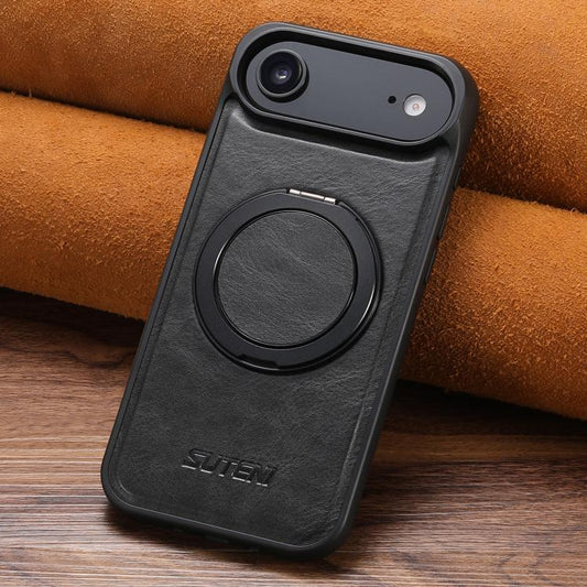 For iPhone Air Suteni G3 Oil Wax 360 Rotation Holder MagSafe Back Phone Case(Black) by Suteni