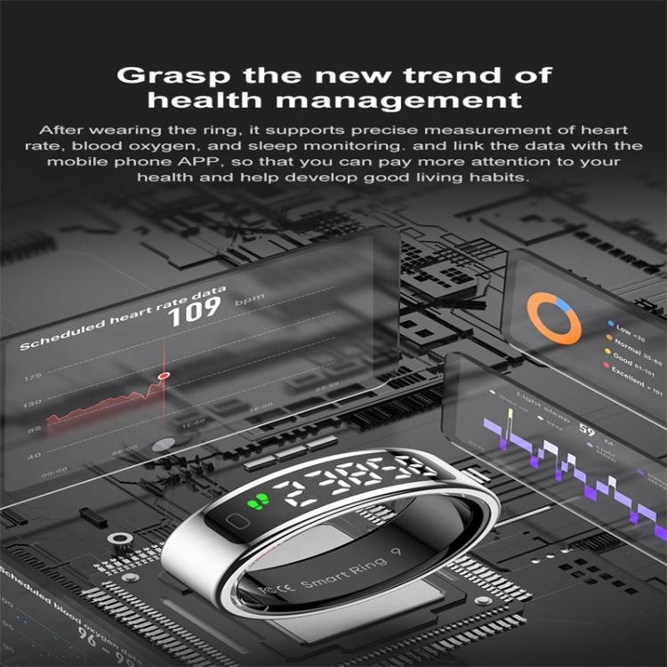 R11 SIZE 13 Smart Ring, Support Heart Rate / Blood Oxygen / Sleep / Multiple Sports Modes(Black) by bashfashion