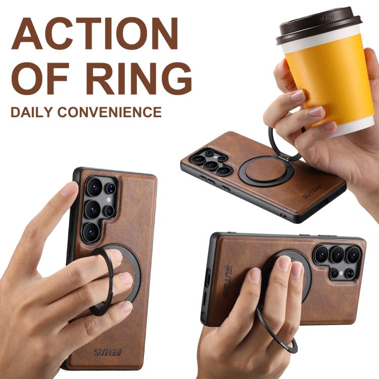 For Samsung Galaxy S25 Ultra 5G Suteni G3 Oil Wax 360 Rotation Holder MagSafe Back Phone Case(Brown) by Suteni