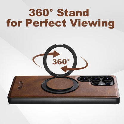 For Samsung Galaxy S25 Ultra 5G Suteni G3 Oil Wax 360 Rotation Holder MagSafe Back Phone Case(Brown) by Suteni