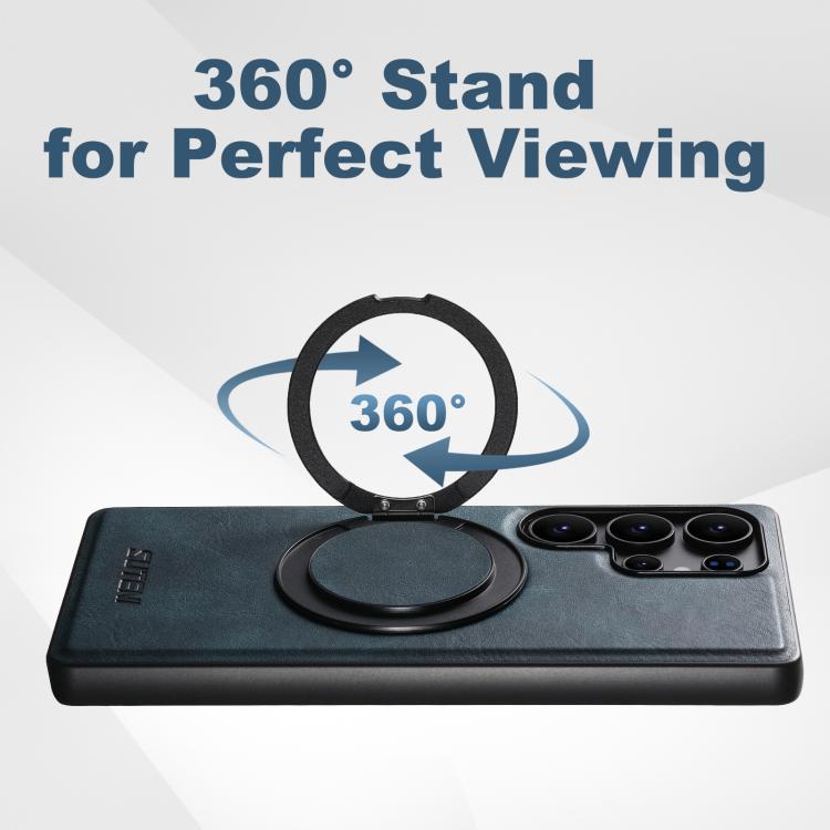 For Samsung Galaxy S23 Ultra 5G Suteni G3 Oil Wax 360 Rotation Holder MagSafe Back Phone Case(Blue) by Suteni