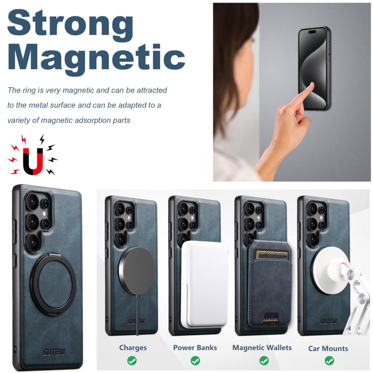 For Samsung Galaxy S23 Ultra 5G Suteni G3 Oil Wax 360 Rotation Holder MagSafe Back Phone Case(Blue) by Suteni