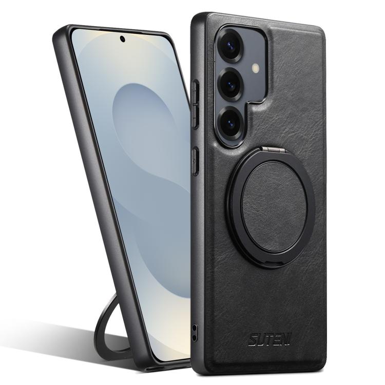 For Samsung Galaxy S25 5G Suteni G3 Oil Wax 360 Rotation Holder MagSafe Back Phone Case(Black) by Suteni