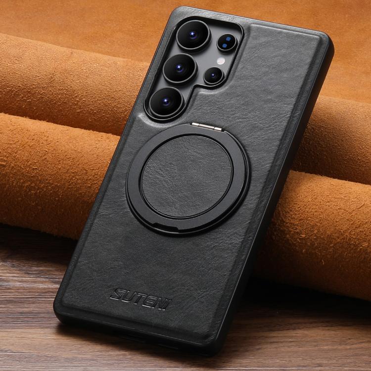 For Samsung Galaxy S25 5G Suteni G3 Oil Wax 360 Rotation Holder MagSafe Back Phone Case(Black) by Suteni