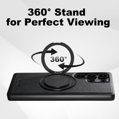 For Samsung Galaxy S25 5G Suteni G3 Oil Wax 360 Rotation Holder MagSafe Back Phone Case(Black) by Suteni