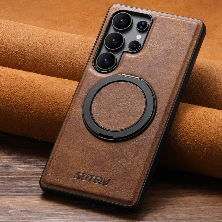 For Samsung Galaxy S24 5G Suteni G3 Oil Wax 360 Rotation Holder MagSafe Back Phone Case(Brown) by Suteni