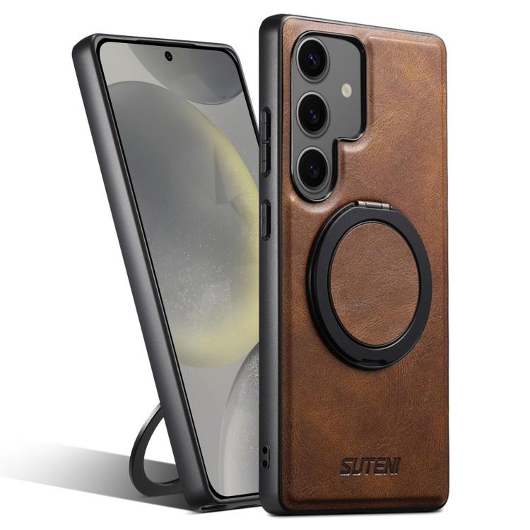 For Samsung Galaxy S24+ 5G Suteni G3 Oil Wax 360 Rotation Holder MagSafe Back Phone Case(Brown) by Suteni