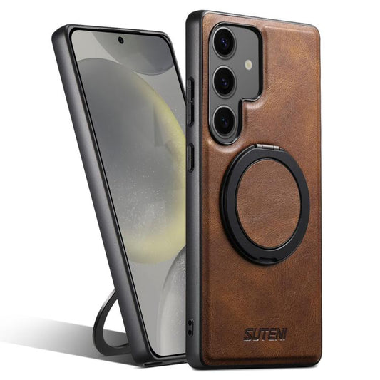For Samsung Galaxy S24+ 5G Suteni G3 Oil Wax 360 Rotation Holder MagSafe Back Phone Case(Brown) by Suteni