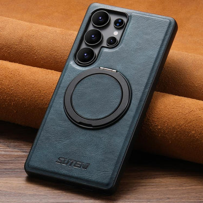 For Samsung Galaxy S22+ 5G Suteni G3 Oil Wax 360 Rotation Holder MagSafe Back Phone Case(Blue) by Suteni