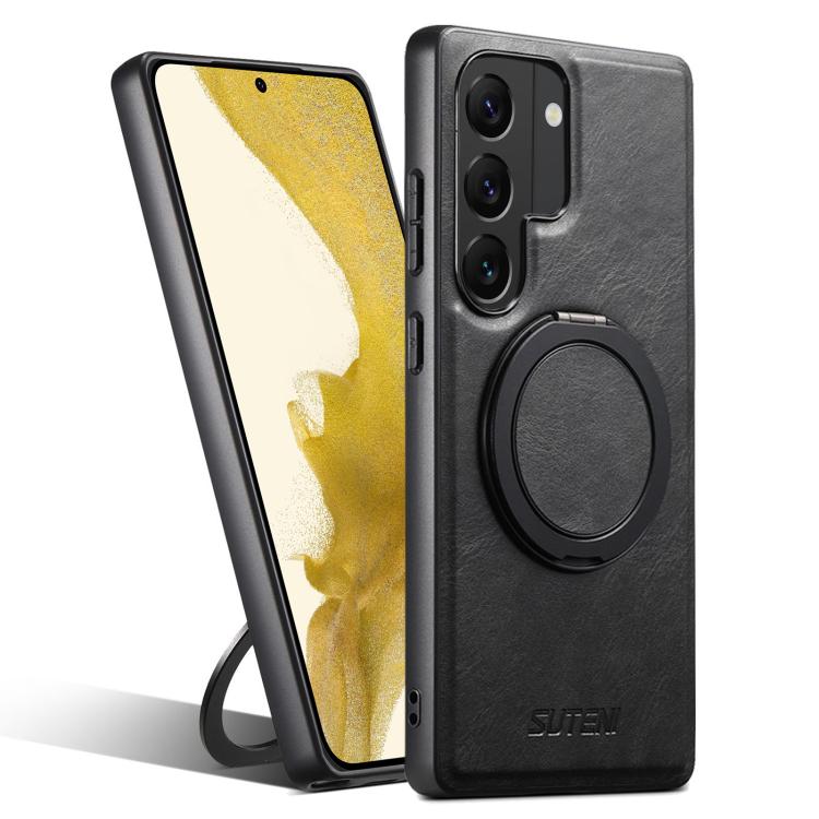 For Samsung Galaxy S22 5G Suteni G3 Oil Wax 360 Rotation Holder MagSafe Back Phone Case(Black) by Suteni