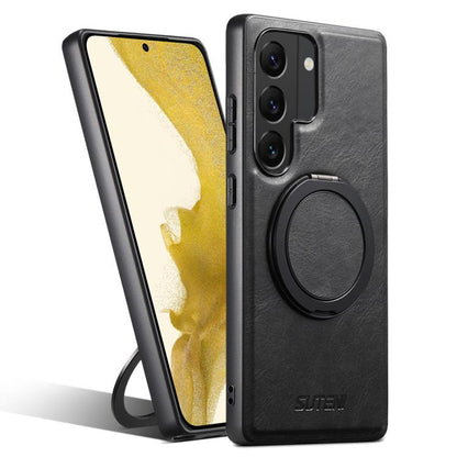 For Samsung Galaxy S22 5G Suteni G3 Oil Wax 360 Rotation Holder MagSafe Back Phone Case(Black) by Suteni