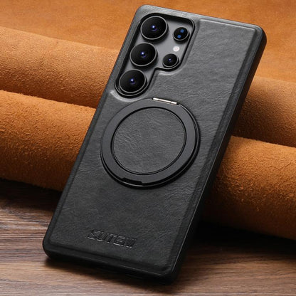 For Samsung Galaxy S22 5G Suteni G3 Oil Wax 360 Rotation Holder MagSafe Back Phone Case(Black) by Suteni