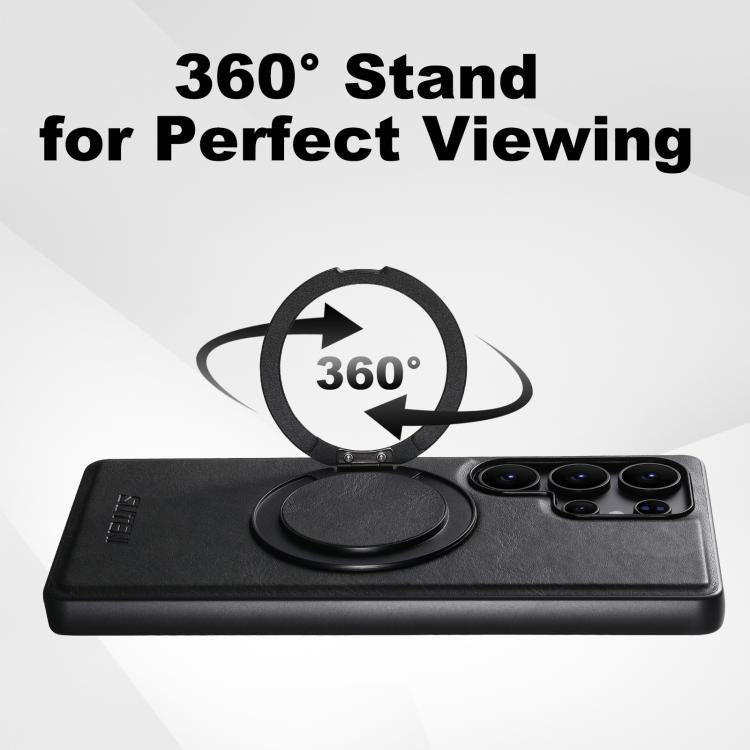 For Samsung Galaxy S22 5G Suteni G3 Oil Wax 360 Rotation Holder MagSafe Back Phone Case(Black) by Suteni