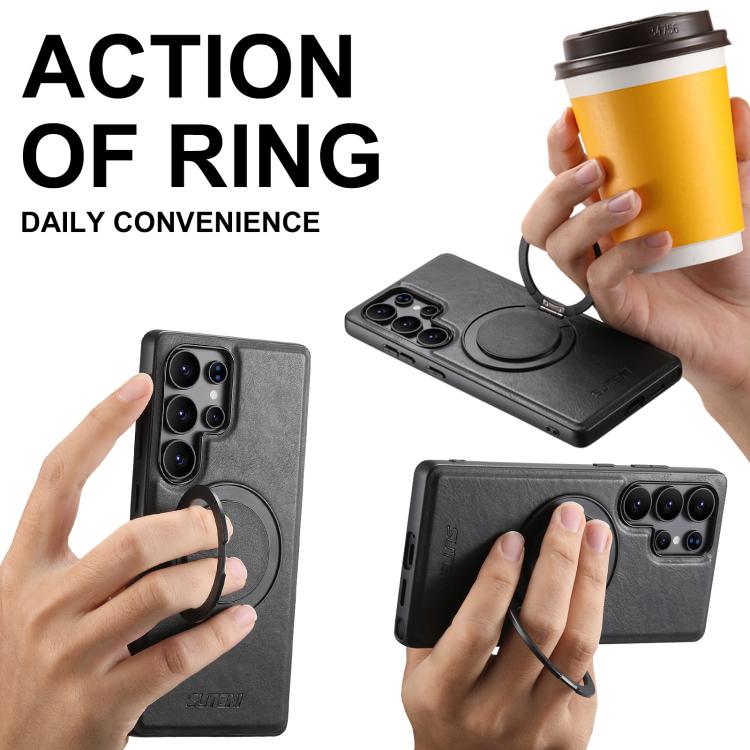 For Samsung Galaxy S22 5G Suteni G3 Oil Wax 360 Rotation Holder MagSafe Back Phone Case(Black) by Suteni