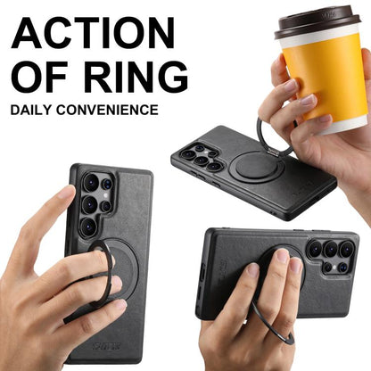 For Samsung Galaxy S22 5G Suteni G3 Oil Wax 360 Rotation Holder MagSafe Back Phone Case(Black) by Suteni